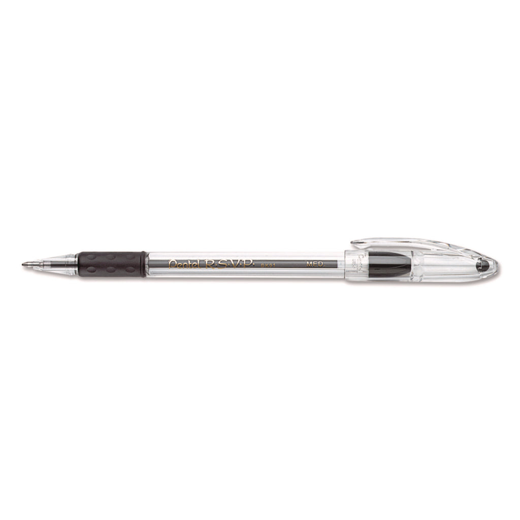 R.S.V.P. Ballpoint Pen Value Pack, Stick, Medium 1 mm, Black Ink, Clear/Black Barrel, 24/Pack