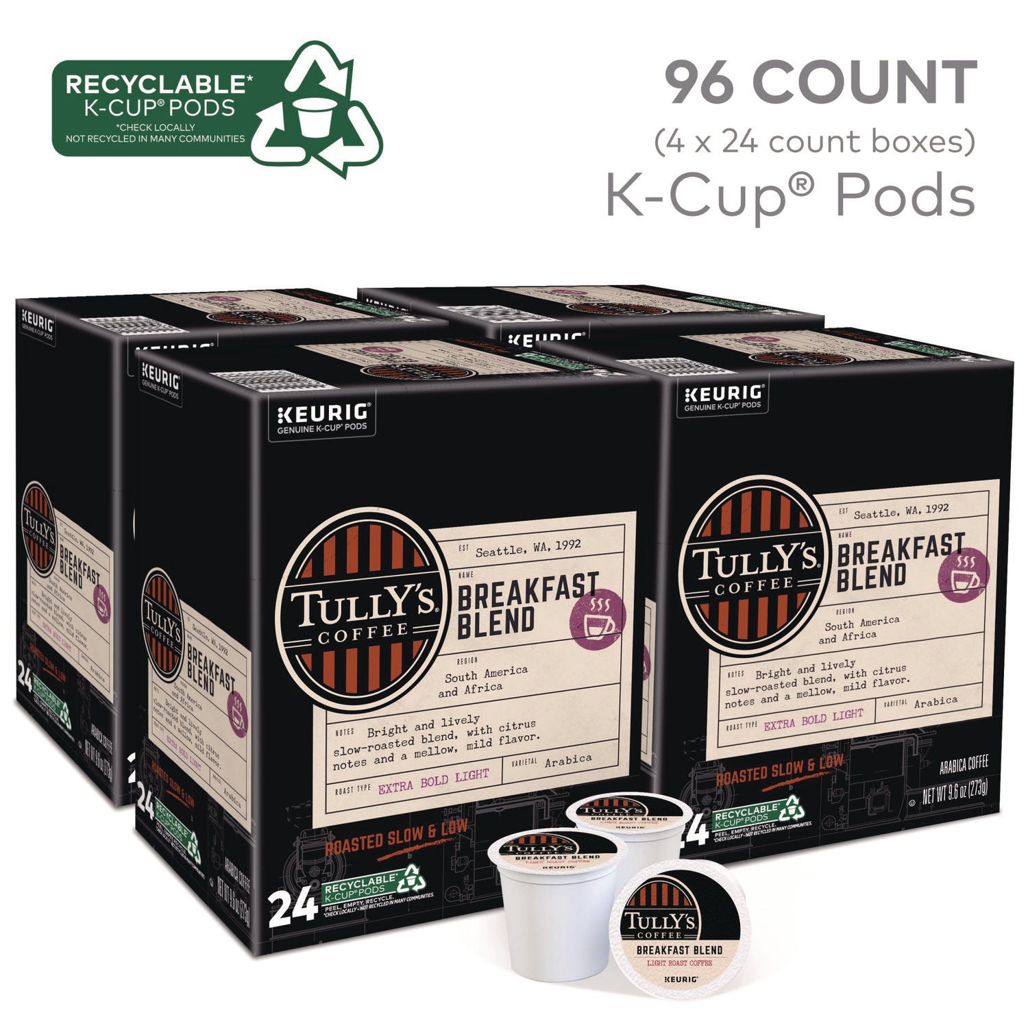 Breakfast Blend Coffee K-Cups, 96/Carton
