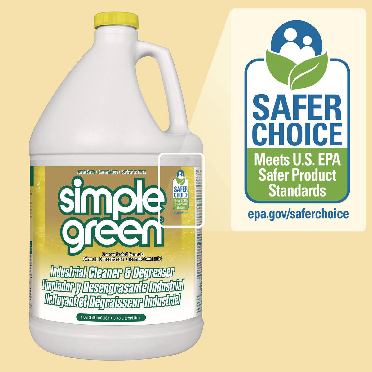 Industrial Cleaner and Degreaser, Concentrated, Lemon, 1 gal Bottle, 6/Carton