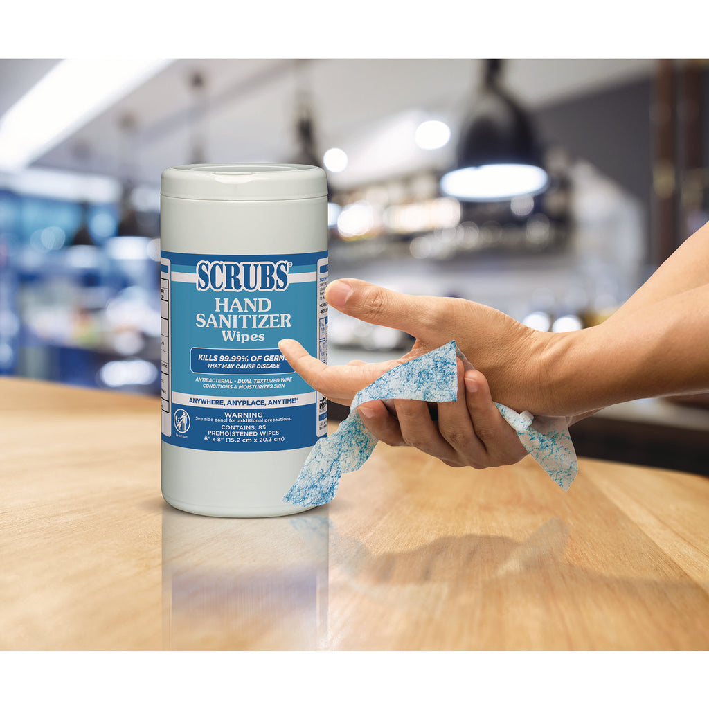Hand Sanitizer Wipes, 1-Ply, 6 x 8, Unscented, Blue/White, 85/Canisters, 6 Canisters/Carton