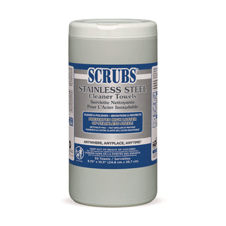 Stainless Steel Cleaner Towels, 1-Ply, 9.75 x 10.5, Lemon Scent, 30/Canister