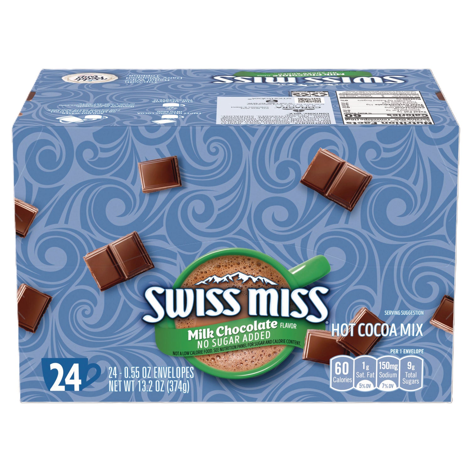 Hot Cocoa Mix, No Sugar Added, 24 Packets/Box