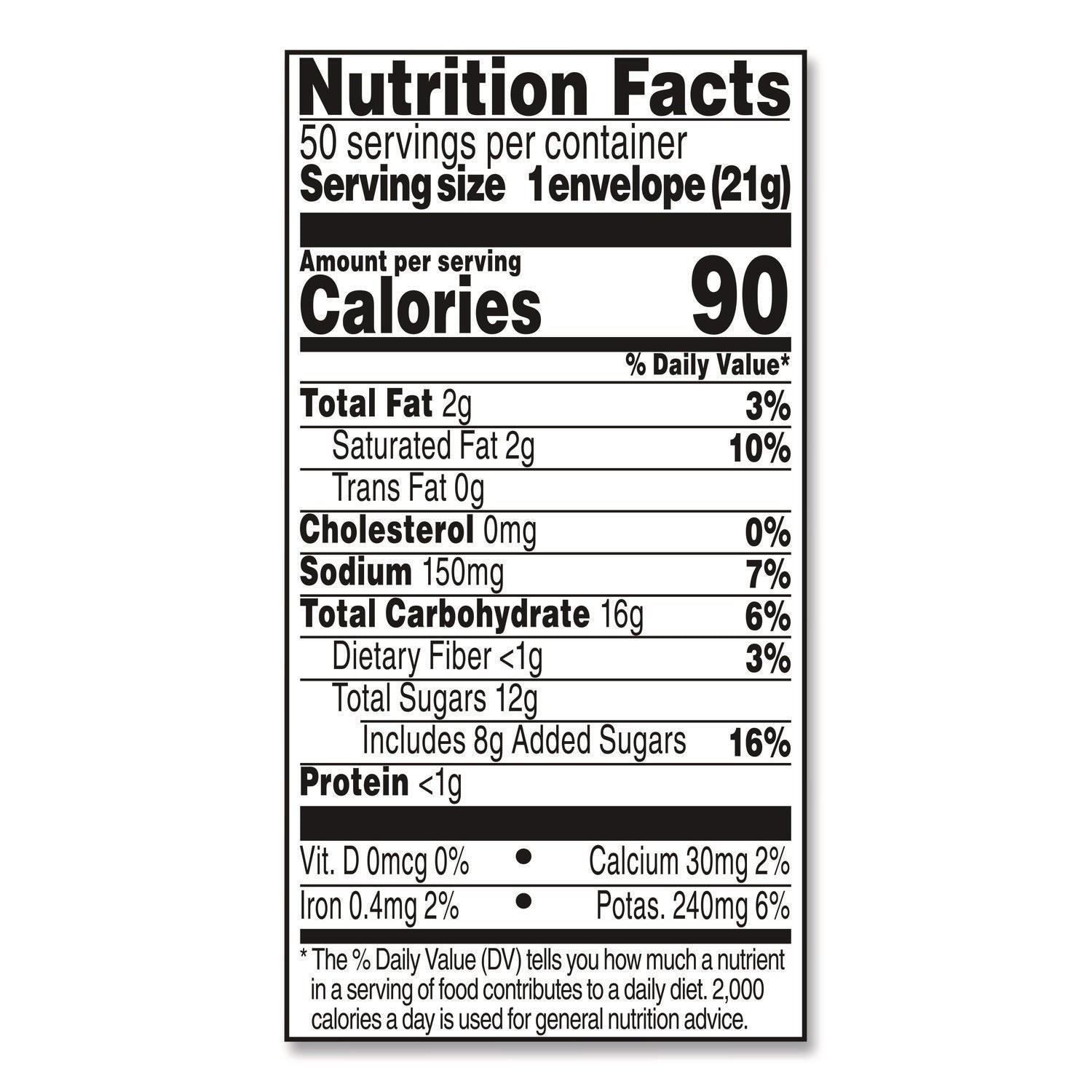 Hot Cocoa Mix, Regular, 0.73 oz. Packets, 50 Packets/Box