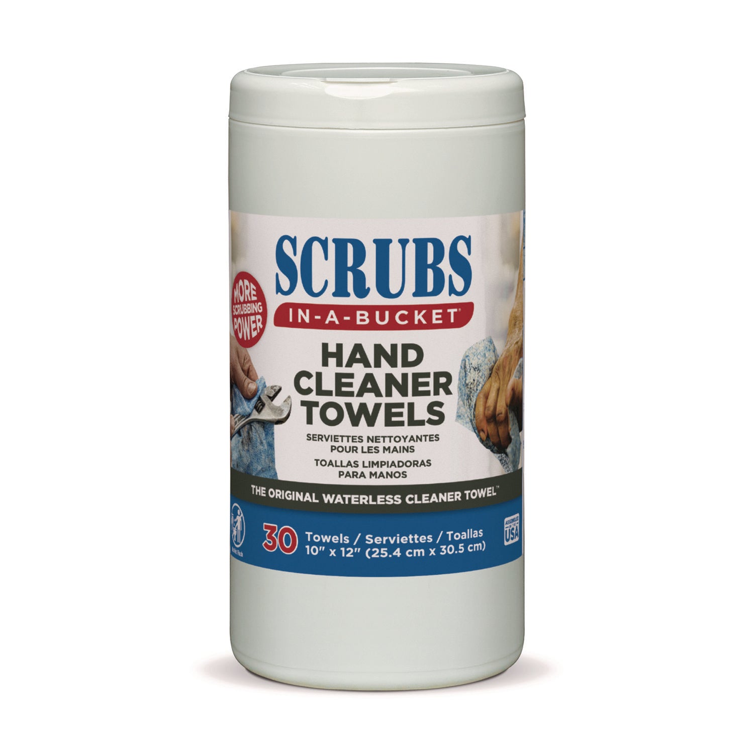 Hand Cleaner Towels, 1-Ply, 10 x 12, Citrus, Blue/White, 30/Canister