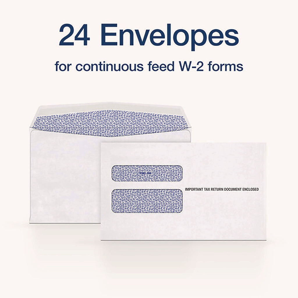 W-2 Laser Double Window Envelope, Commercial Flap, Gummed Closure, 5.63 x 9, White, 24/Pack