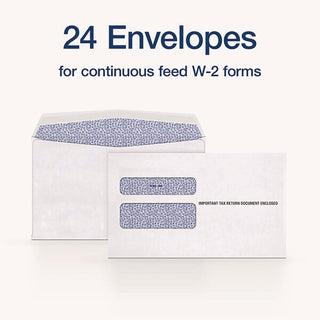 W-2 Laser Double Window Envelope, Commercial Flap, Gummed Closure, 5.63 x 9, White, 24/Pack
