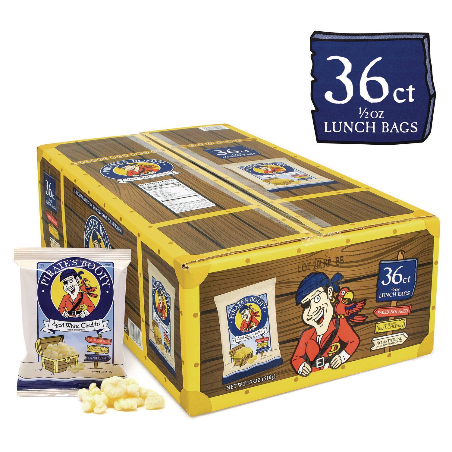 Puffs, Aged White Cheddar, 0.5 oz Bag, 36/Box, Ships in 1-3 Business Days