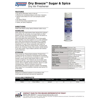 Dry Breeze Aerosol Air Freshener, Sugar and Spice, 10 oz Aerosol Spray, 12/Carton