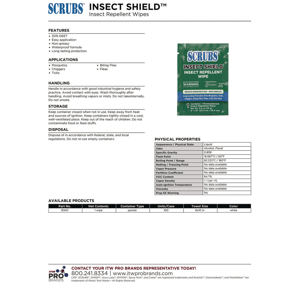 Insect Shield Insect Repellent Wipes, 8 x 10, Floral, 100/Carton