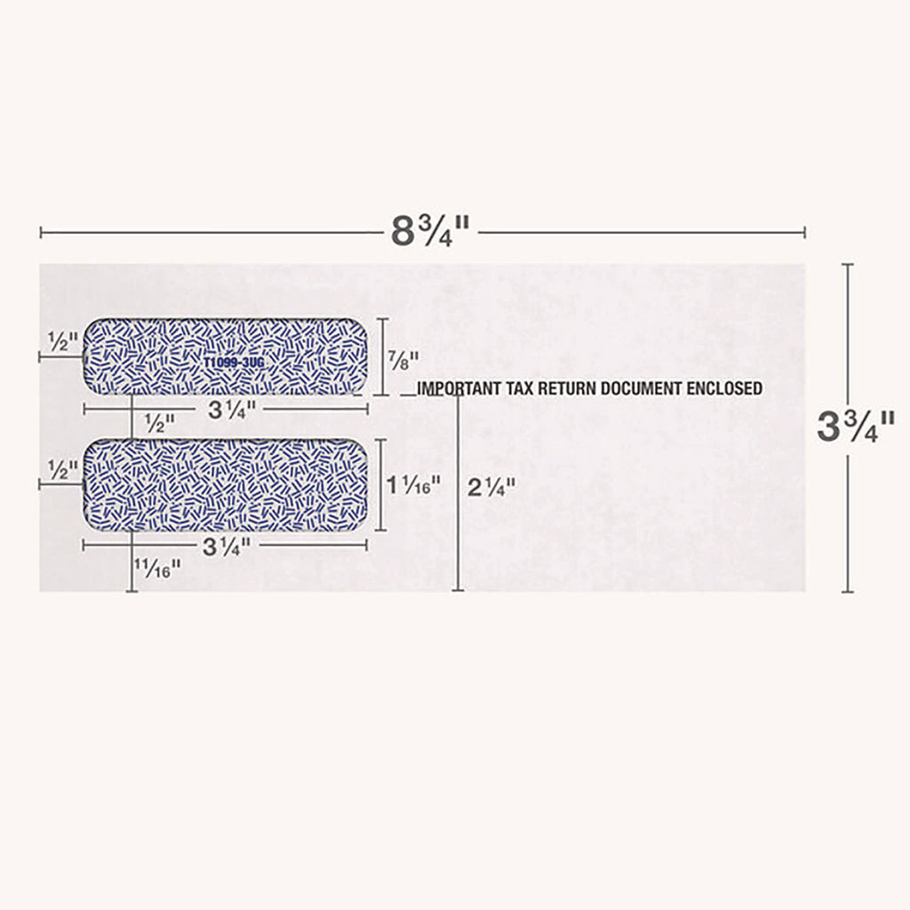 1099 Double Window Envelope, Commercial Flap, Gummed Closure, 3.75 x 8.75, White, 24/Pack