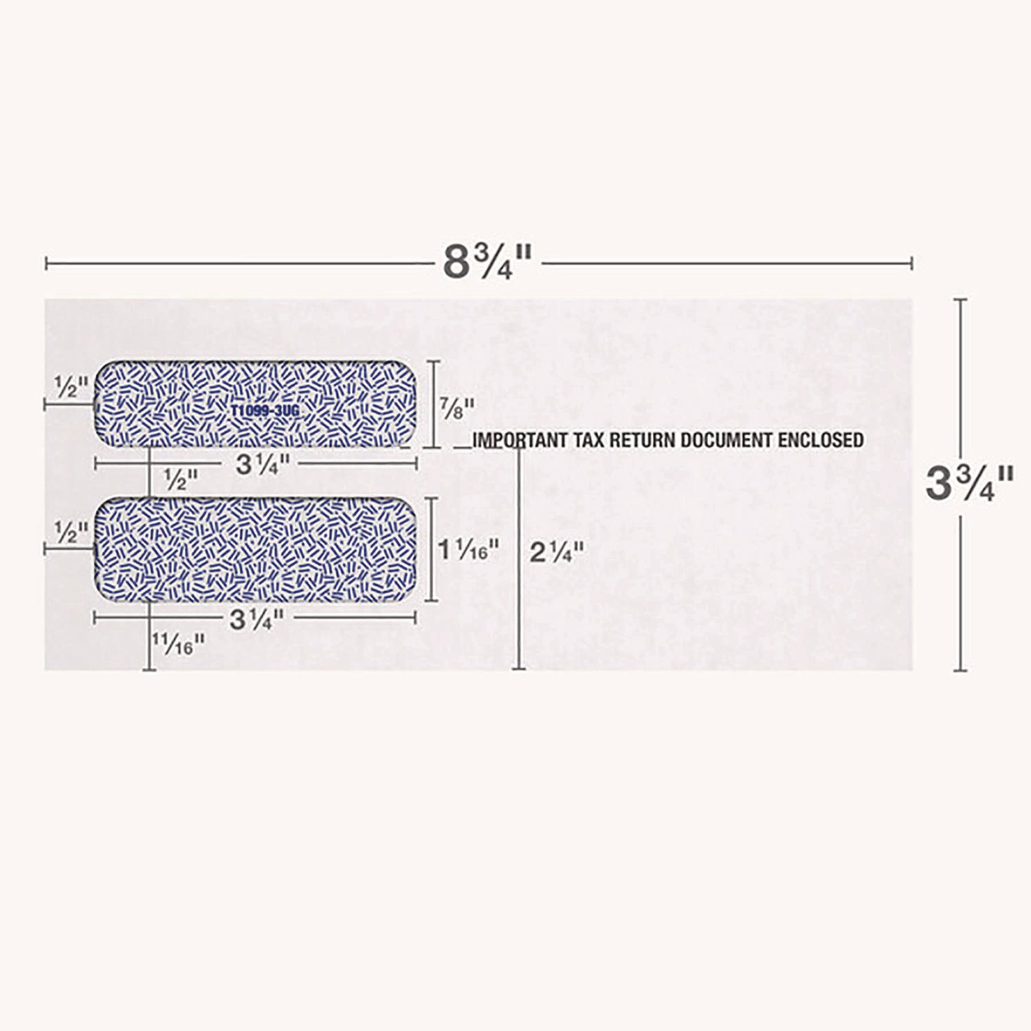 1099 Double Window Envelope, Commercial Flap, Gummed Closure, 3.75 x 8.75, White, 24/Pack