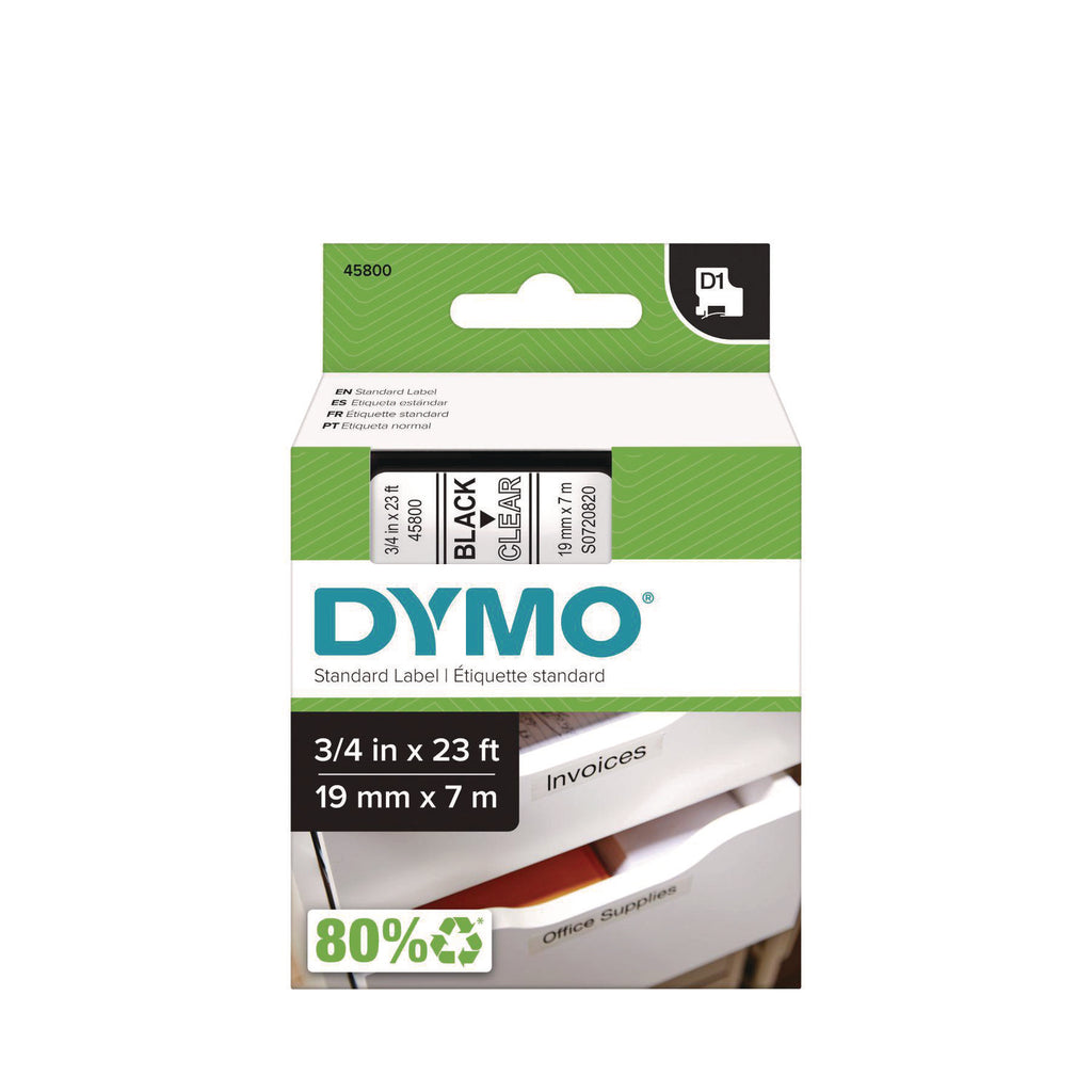 D1 High-Performance Polyester Removable Label Tape, 0.75" X 23 Ft, Black On Clear