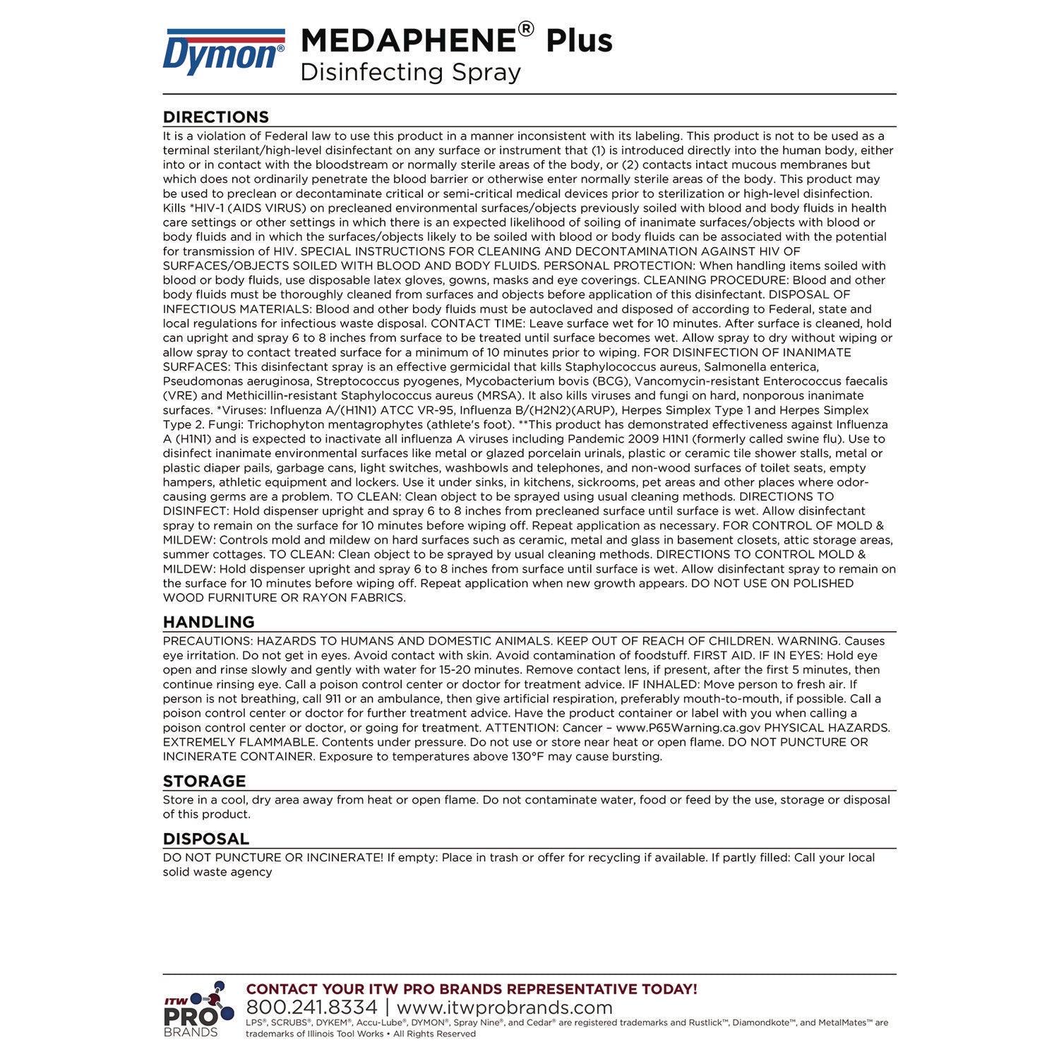 Medaphene Plus Disinfectant Spray, 15.5 oz Aerosol Spray, 12/Carton