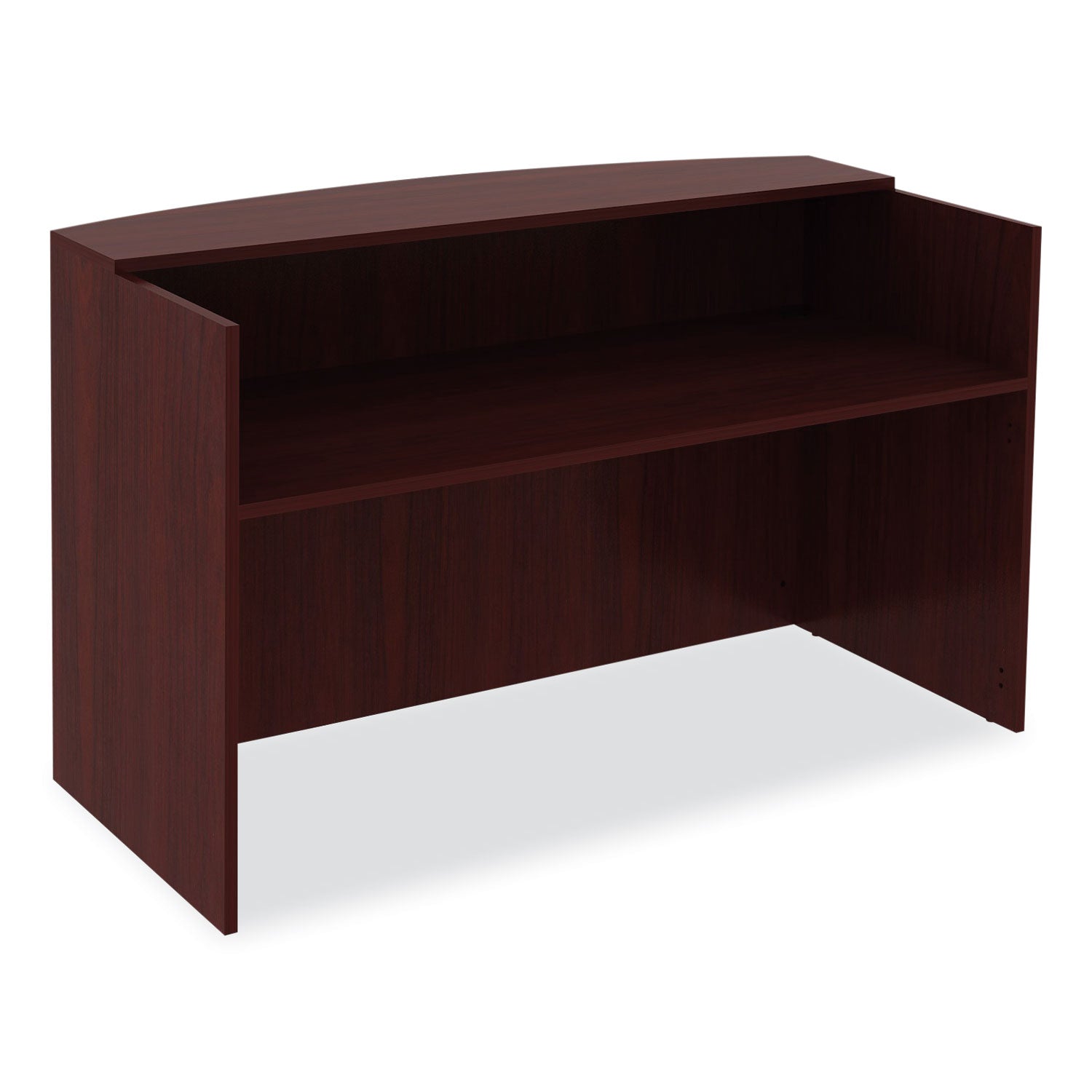 Alera Valencia Series Reception Desk with Transaction Counter, 71" x 35.5" x 29.5" to 42.5", Mahogany