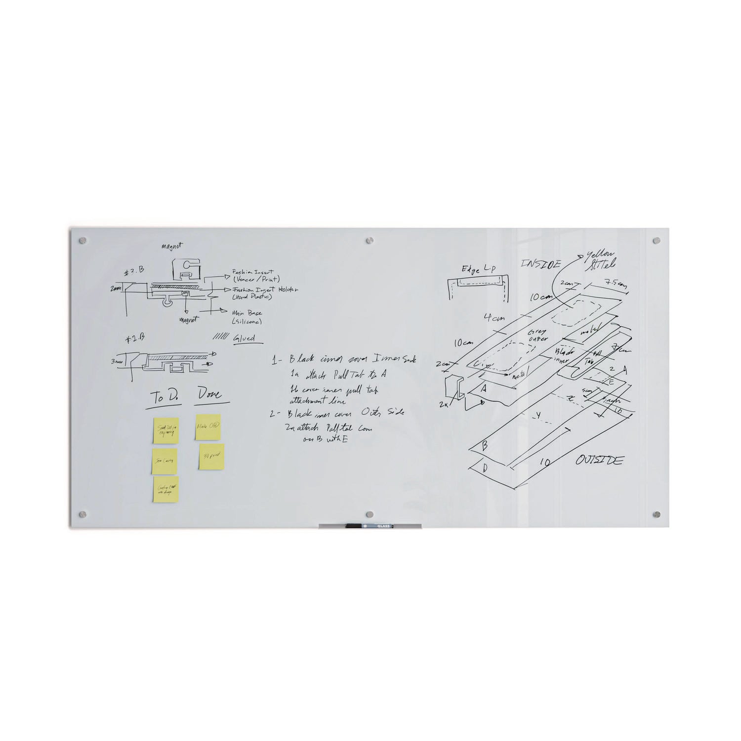 Glass Dry Erase Board, 70 x 35, White Surface