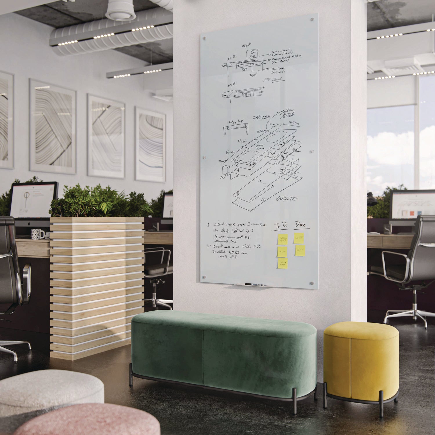 Glass Dry Erase Board, 70 x 35, White Surface