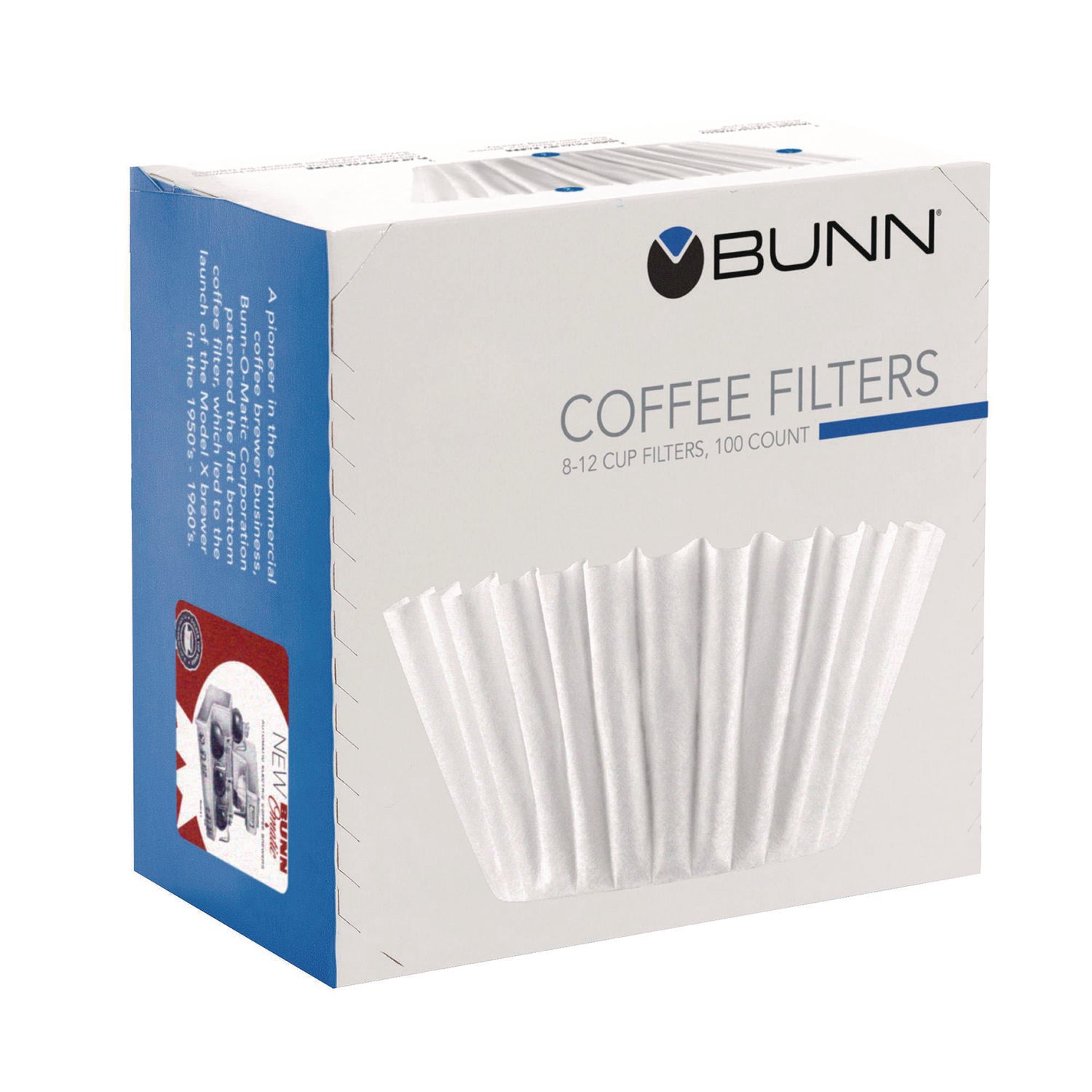 Coffee Filters, 8 to 12 Cup Size, Flat Bottom, 100/Pack