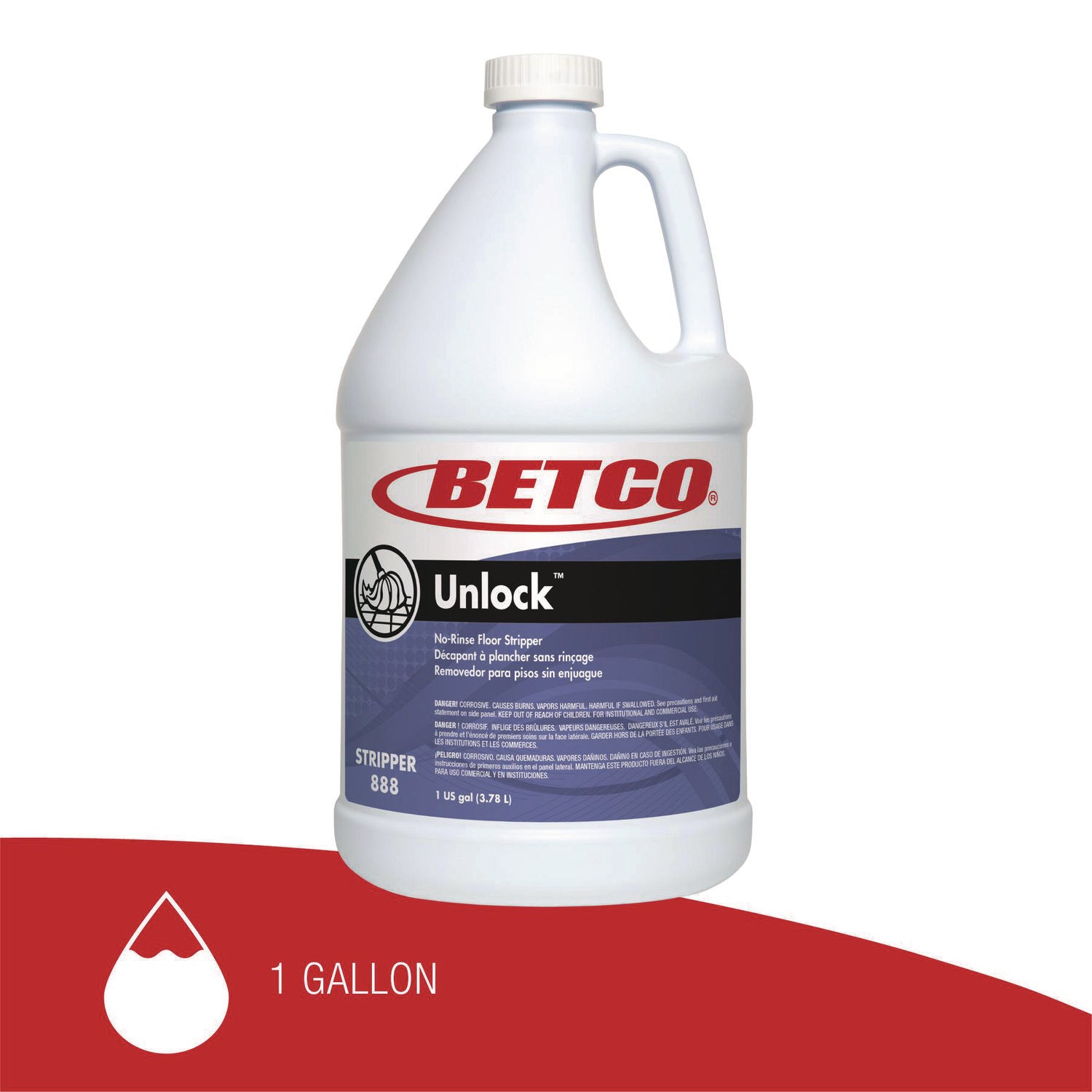 Betco Unlock Floor Stripper, 1 Gallon, Pack Of 4 - Ready-To-Use - 128 fl oz (4 quart) - 128 oz (8 lb) - 4 / Carton - Unscented, Low Foaming, Rinse-free, Low Odor - Clear