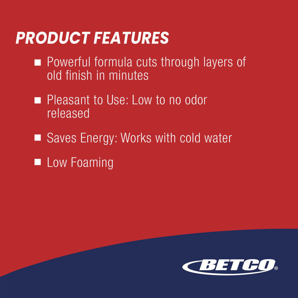 Betco Unlock Floor Stripper, 1 Gallon, Pack Of 4 - Ready-To-Use - 128 fl oz (4 quart) - 128 oz (8 lb) - 4 / Carton - Unscented, Low Foaming, Rinse-free, Low Odor - Clear