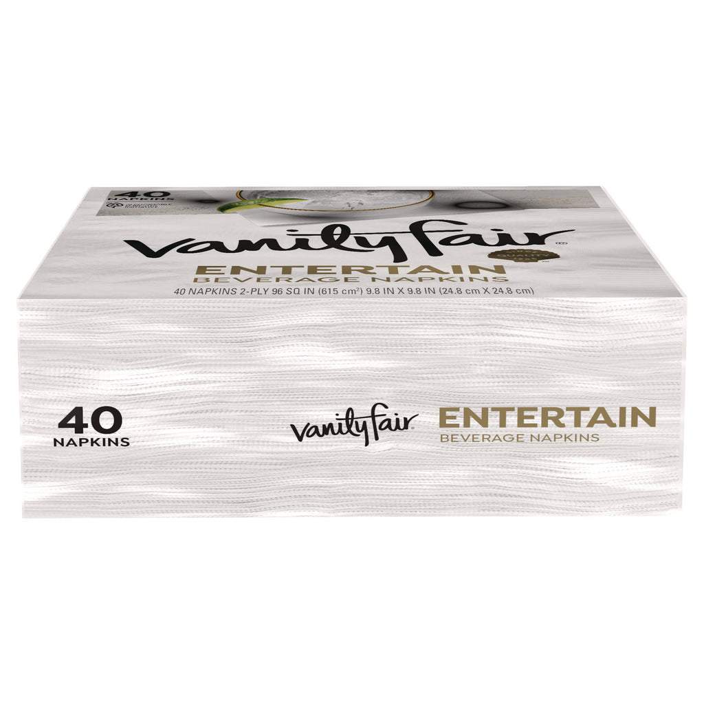 Entertain Beverage Napkins, 2-Ply, 9.8 x 9.8, White, 40/Pack, 12 Packs/Carton
