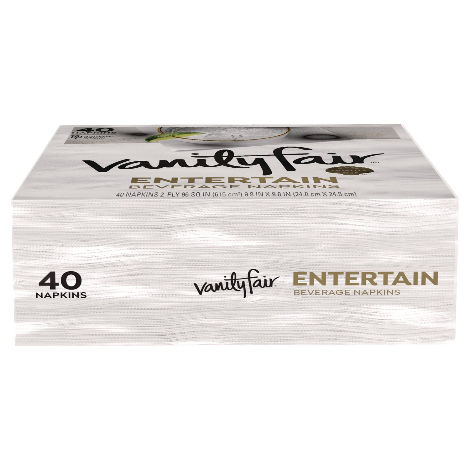 Entertain Beverage Napkins, 2-Ply, 9.8 x 9.8, White, 40/Pack, 12 Packs/Carton