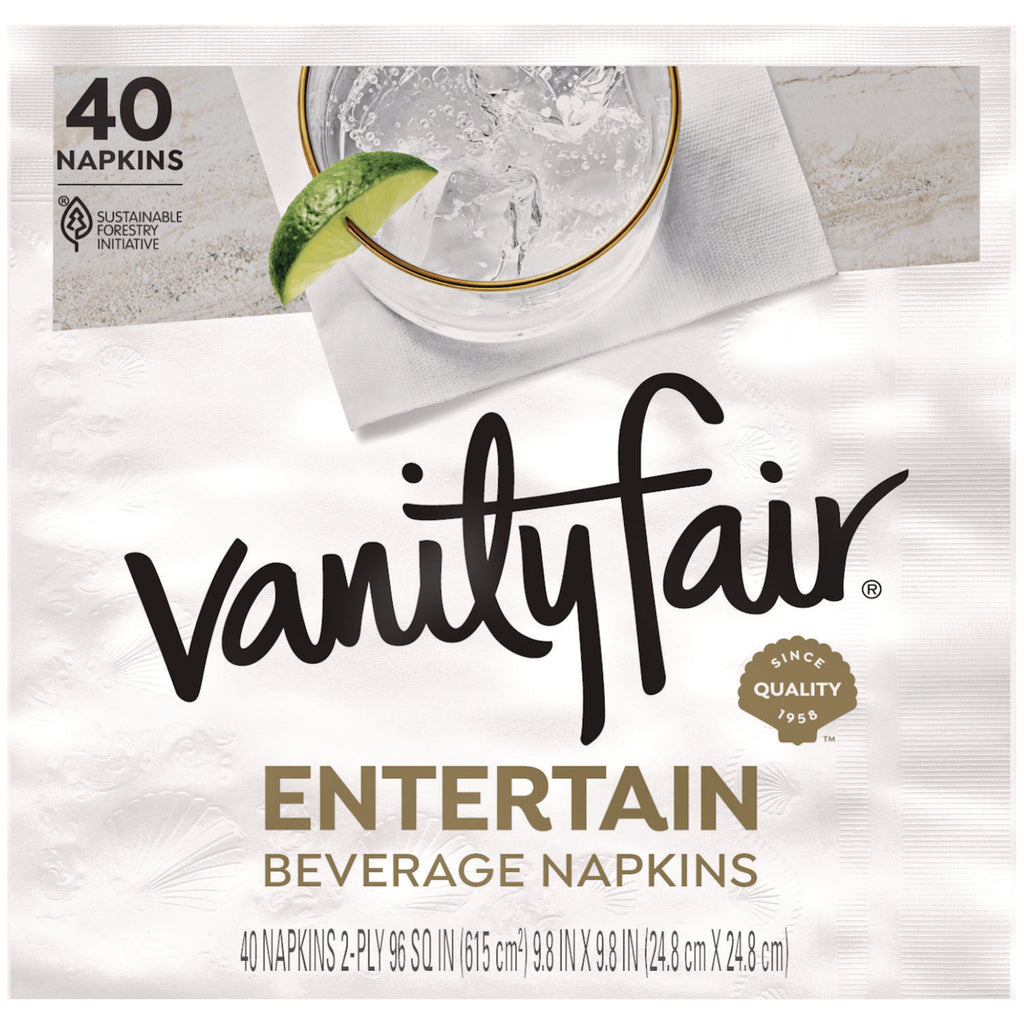 Entertain Beverage Napkins, 2-Ply, 9.8 x 9.8, White, 40/Pack, 12 Packs/Carton