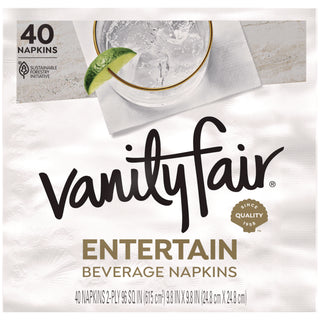 Entertain Beverage Napkins, 2-Ply, 9.8 x 9.8, White, 40/Pack, 12 Packs/Carton