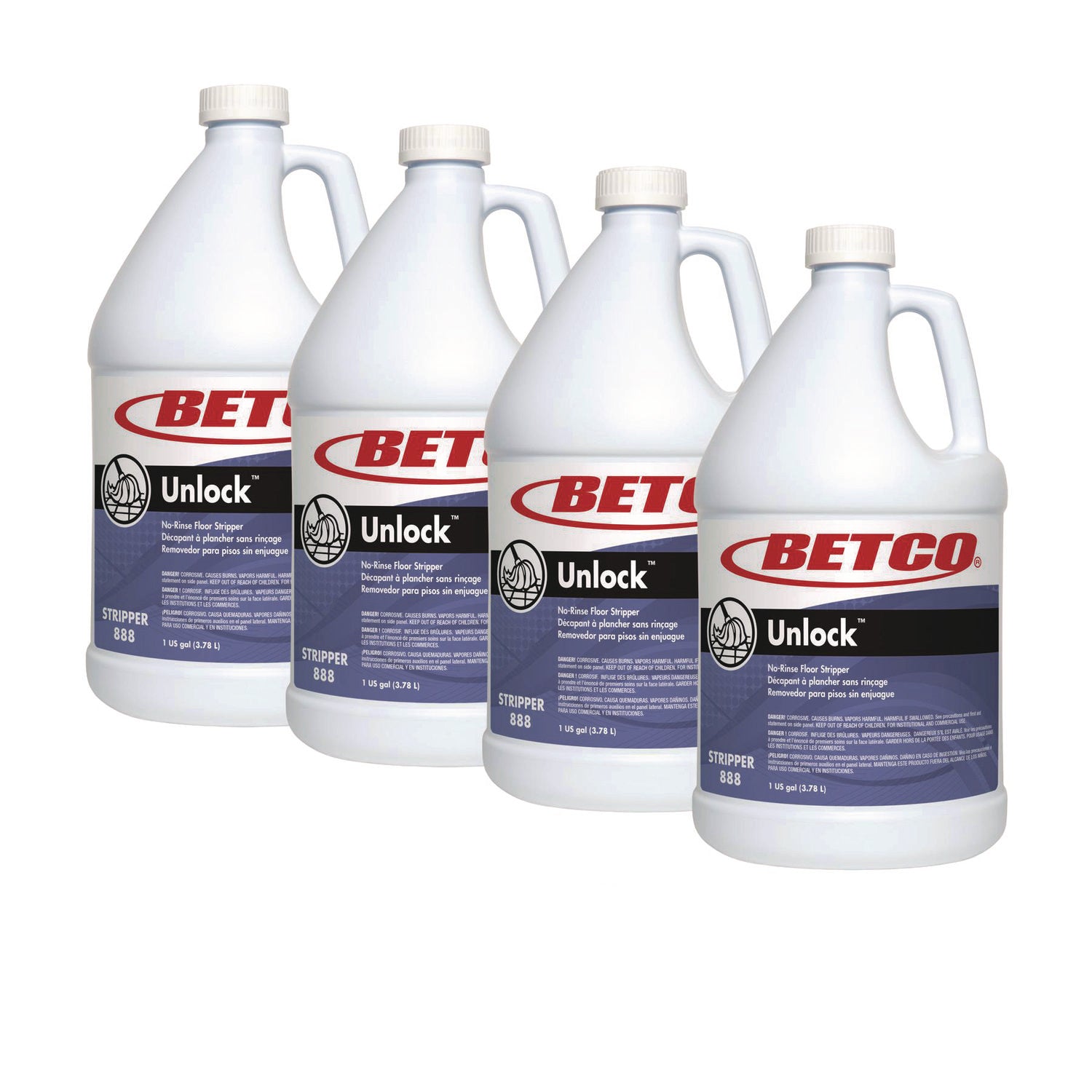 Betco Unlock Floor Stripper, 1 Gallon, Pack Of 4 - Ready-To-Use - 128 fl oz (4 quart) - 128 oz (8 lb) - 4 / Carton - Unscented, Low Foaming, Rinse-free, Low Odor - Clear