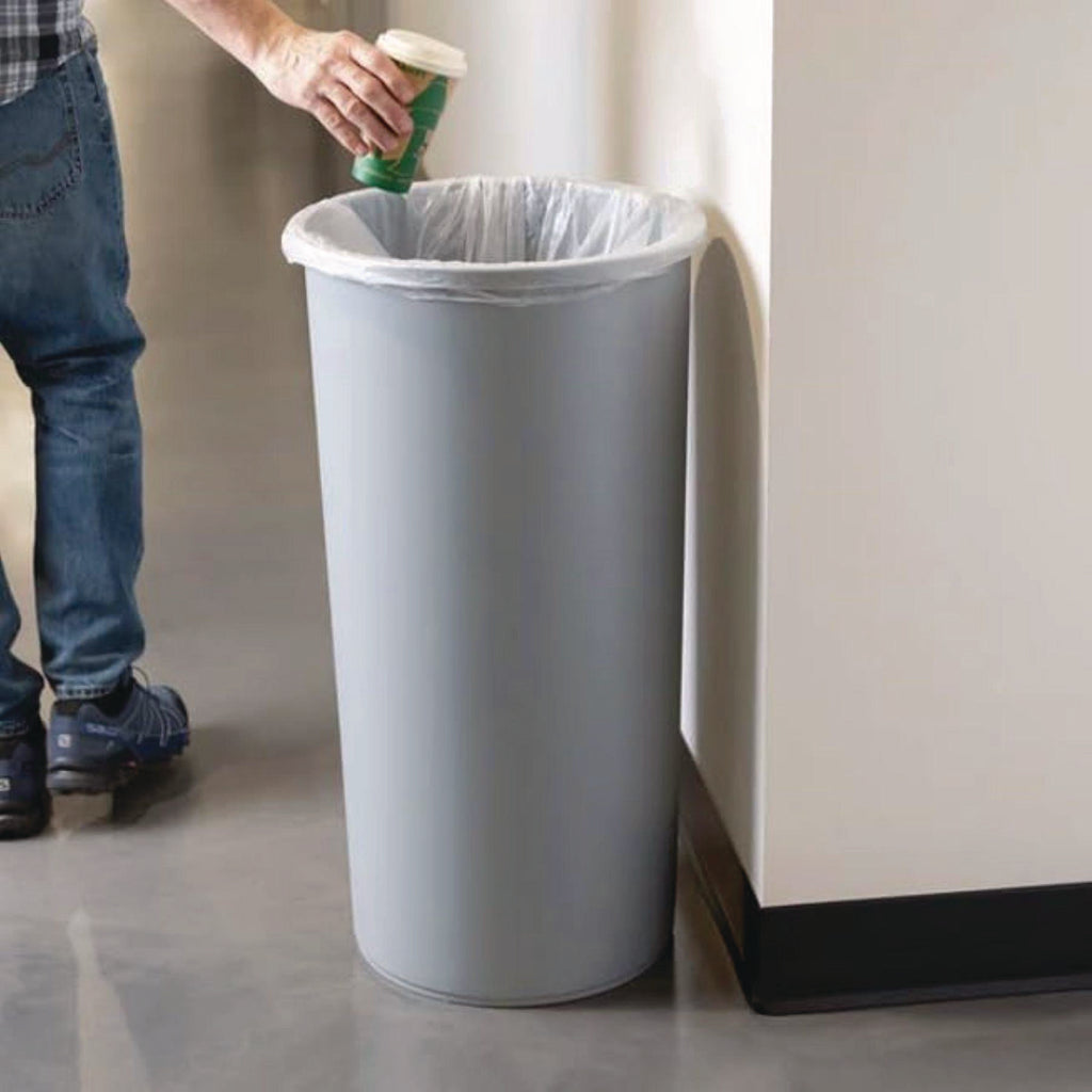 Untouchable Large Plastic Round Waste Receptacle, 22 gal, Plastic, Gray