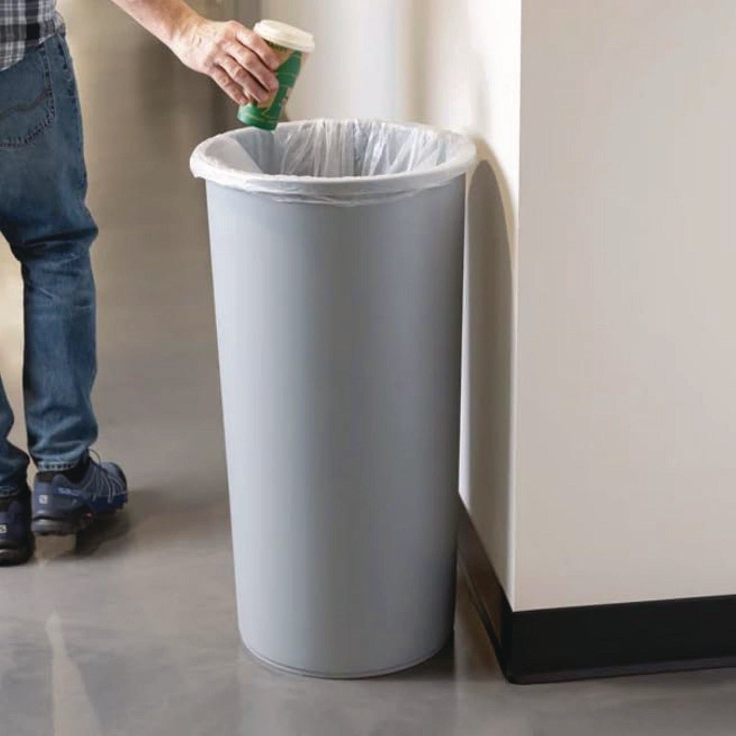 Untouchable Large Plastic Round Waste Receptacle, 22 gal, Plastic, Gray