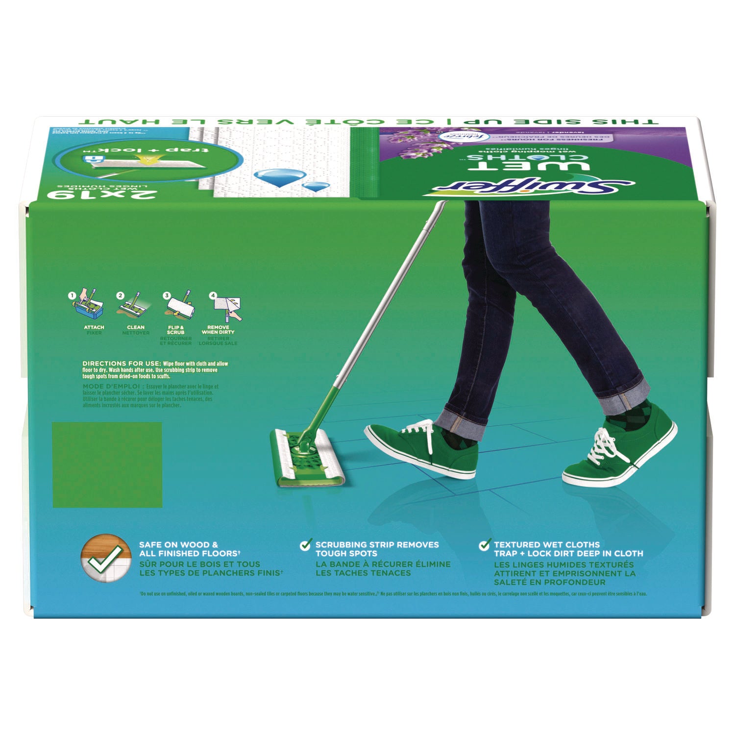Sweeper TRAP + LOCK Wet Mop Cloth, 8 x 10, White, Lavender Scent, 38/Pack