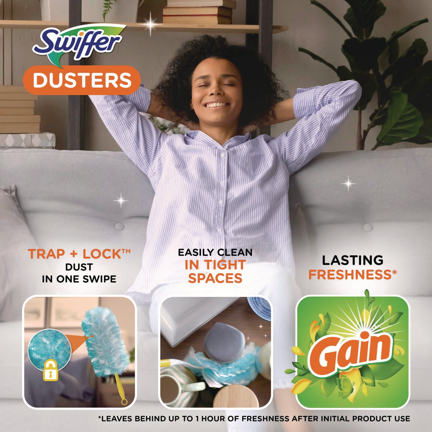 Dusters Refill, Dust Lock Fiber, Blue, Gain Original Scent, 18/Pack