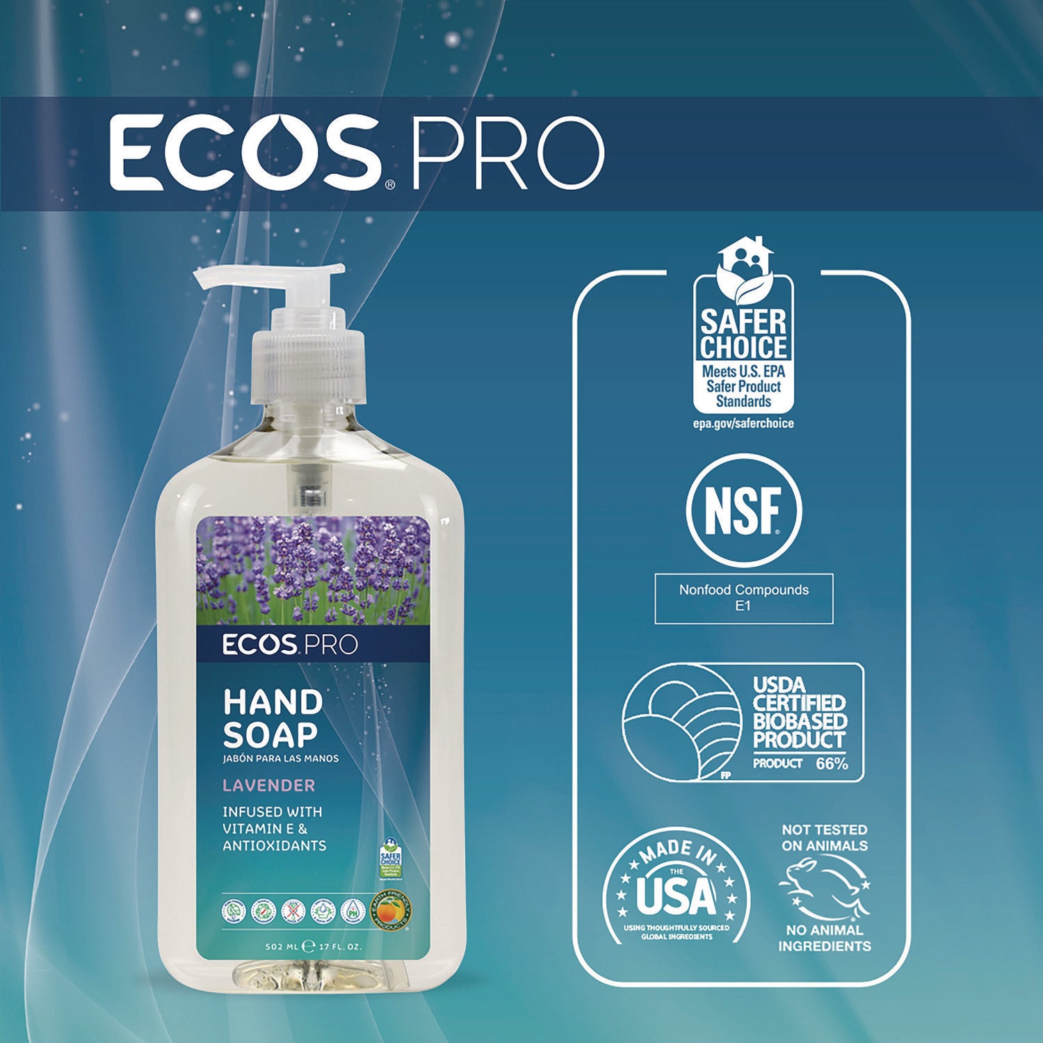 Liquid Hand Soap, Lavender Scent, 17 oz Pump Bottle