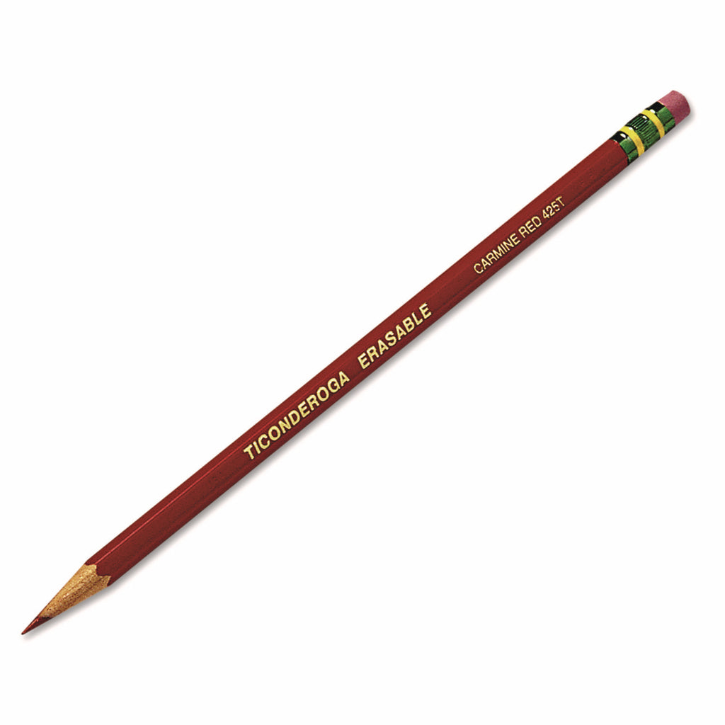 Erasable Colored Pencils, 2.6 mm, 2B, Carmine Red Lead, Carmine Red Barrel, Dozen