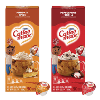 Liquid Coffee Creamer, Peppermint Mocha/Pumpkin Spice, 0.38oz Mini Cups, 50/PK, 4 PK/CT, Ships in 1-3 Business Days