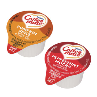 Liquid Coffee Creamer, Peppermint Mocha/Pumpkin Spice, 0.38oz Mini Cups, 50/PK, 4 PK/CT, Ships in 1-3 Business Days