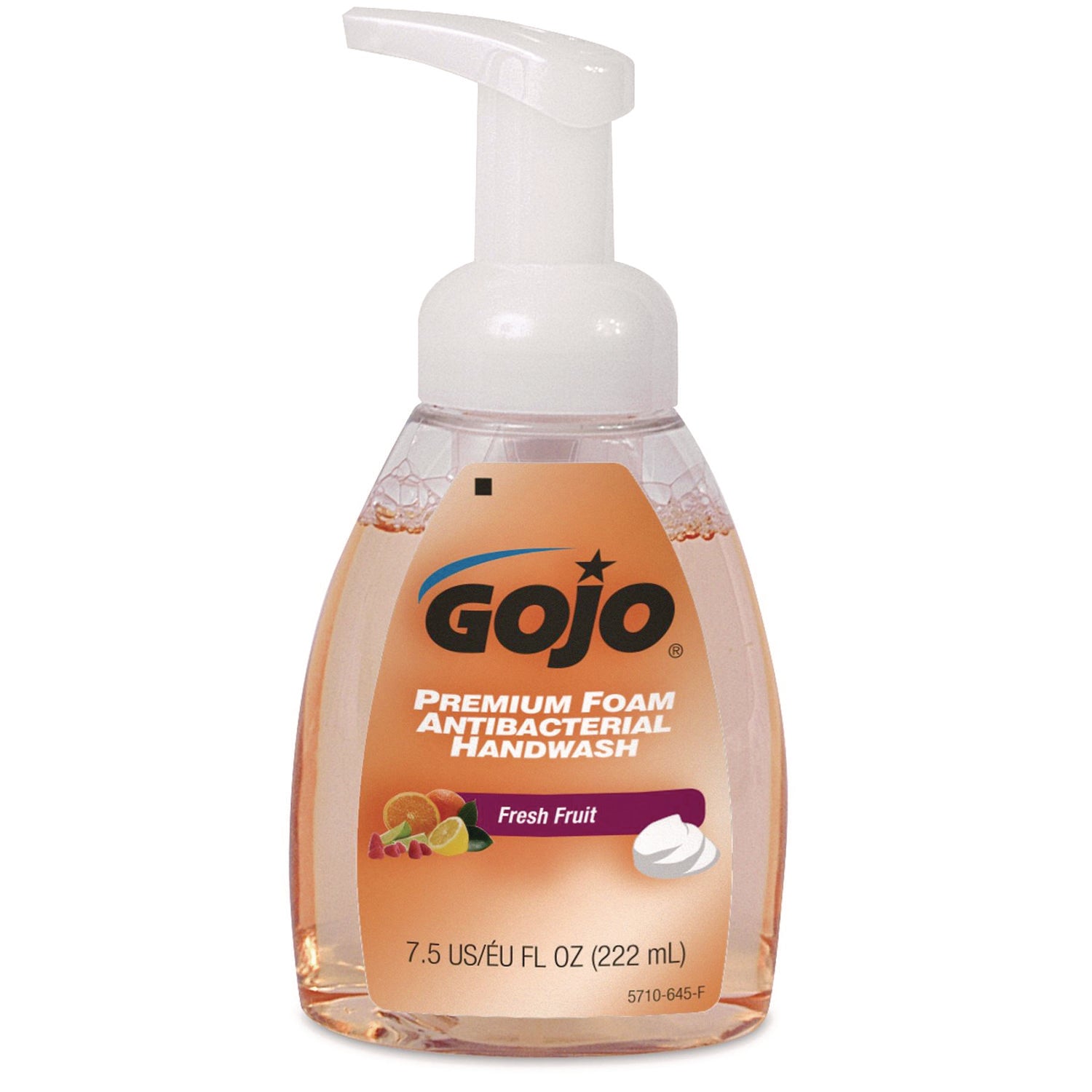 Gojo Premium Foam Antibacterial Handwash - Fresh Fruit ScentFor - 7.5 fl oz (221.8 mL) - Pump Bottle Dispenser - Kill Germs - Hand - Orange - Rich Lather - 1 Each