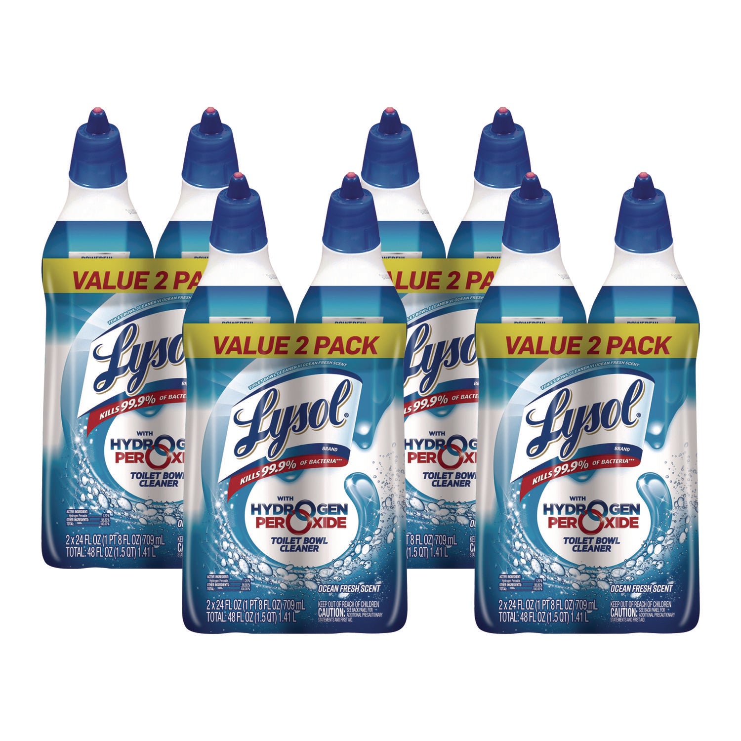 Toilet Bowl Cleaner with Hydrogen Peroxide, Ocean Fresh, 24 oz Angle Neck Bottle, 2/Pack, 4 Packs/Carton