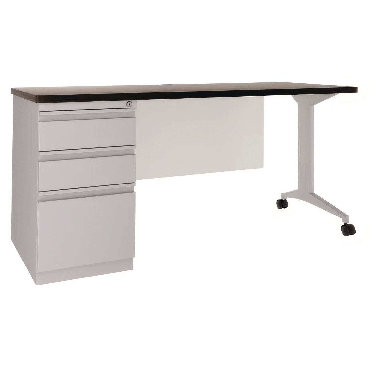 Modern Teacher Series Left Pedestal Desk, 60" x 24" x 28.75", Weathered Charcoal/Silver