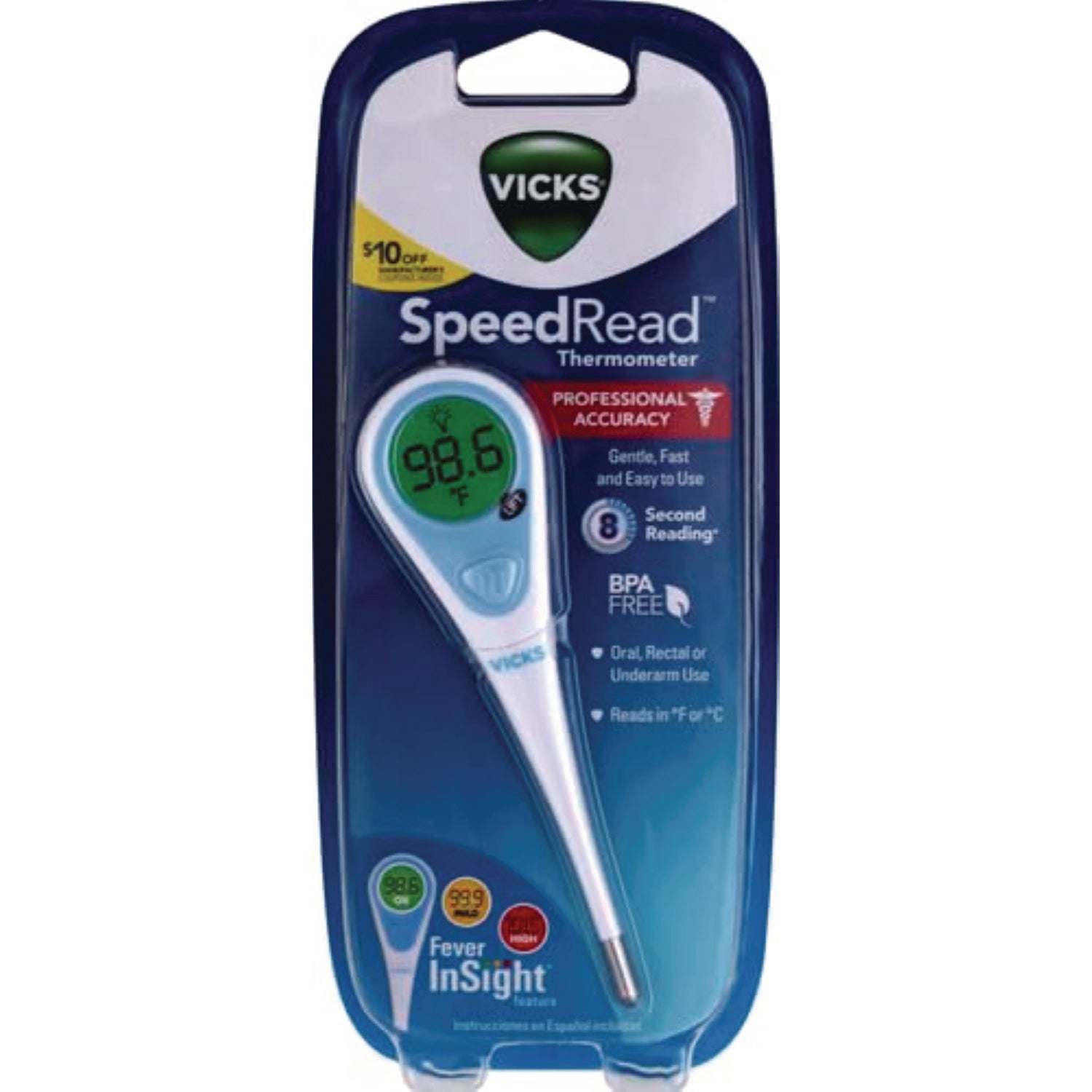 SpeedRead Digital Thermometer with Fever InSight, White/Blue