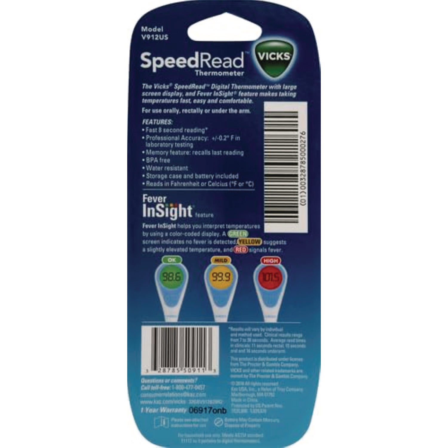 SpeedRead Digital Thermometer with Fever InSight, White/Blue