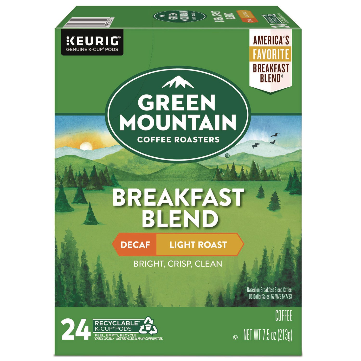 Breakfast Blend Decaf Coffee K-Cups, 24/Box