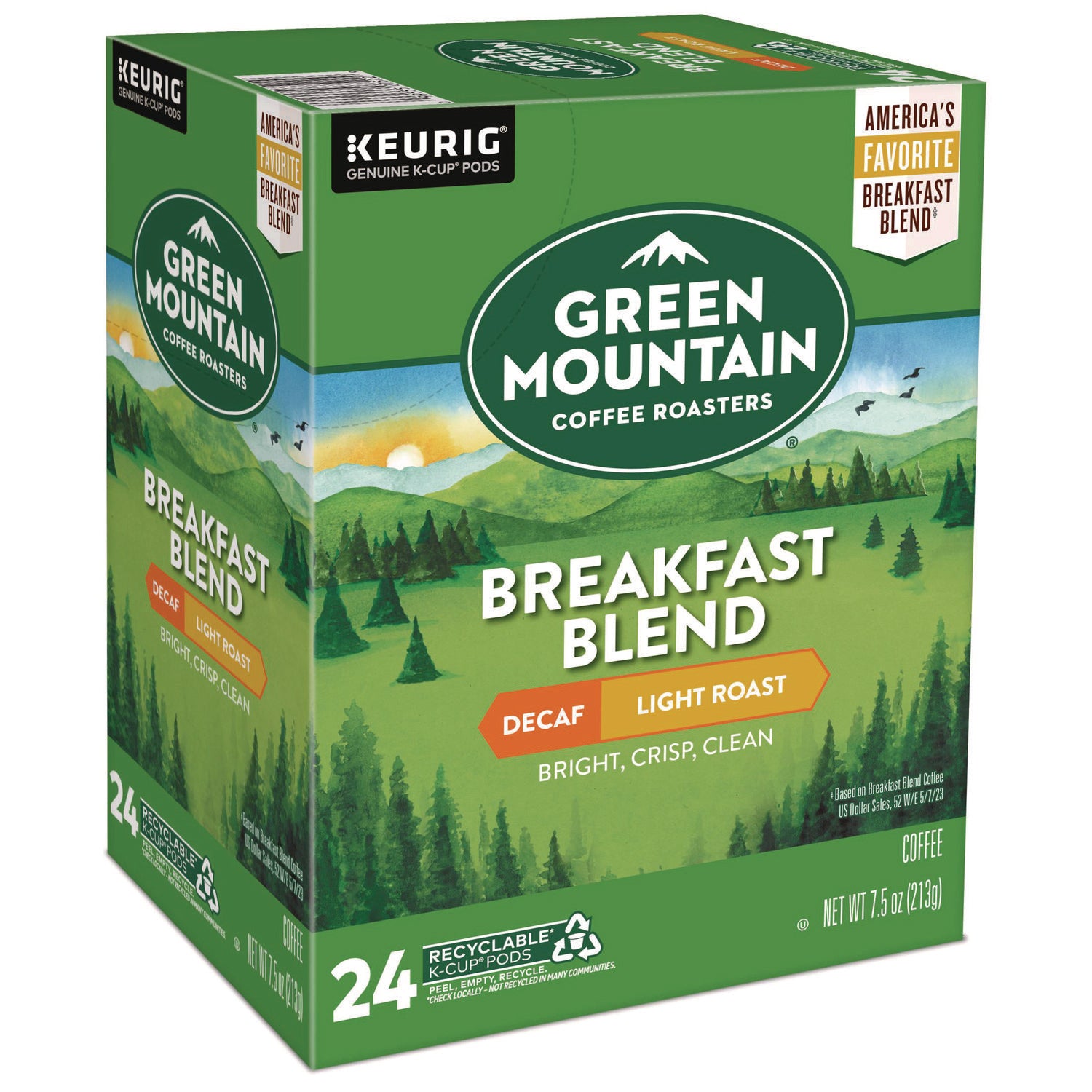 Breakfast Blend Decaf Coffee K-Cups, 24/Box