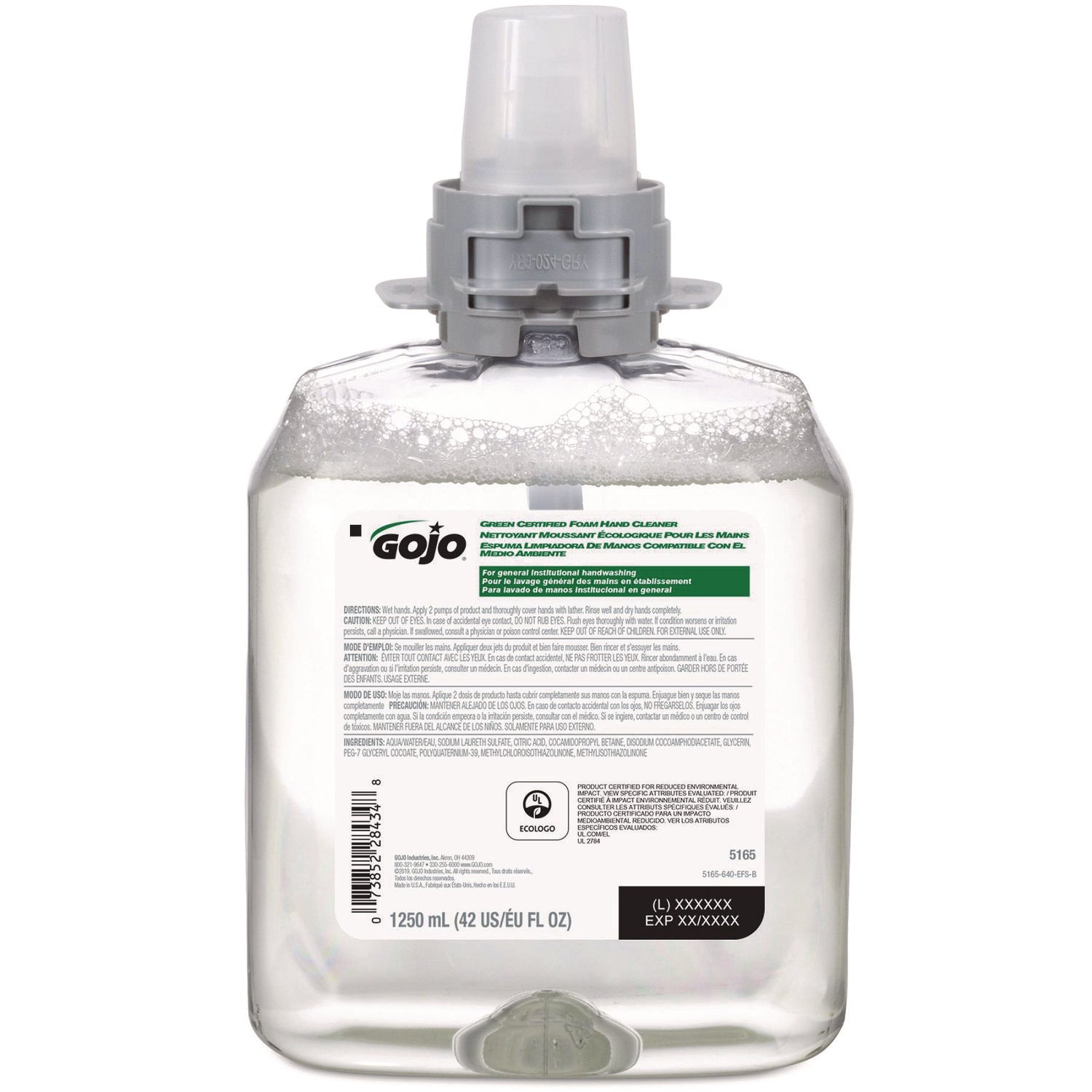 Green Certified Foam Hand Cleaner, Unscented, 1,250 mL Refill, 4/Carton