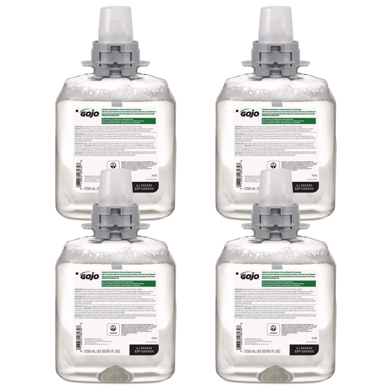 Green Certified Foam Hand Cleaner, Unscented, 1,250 mL Refill, 4/Carton