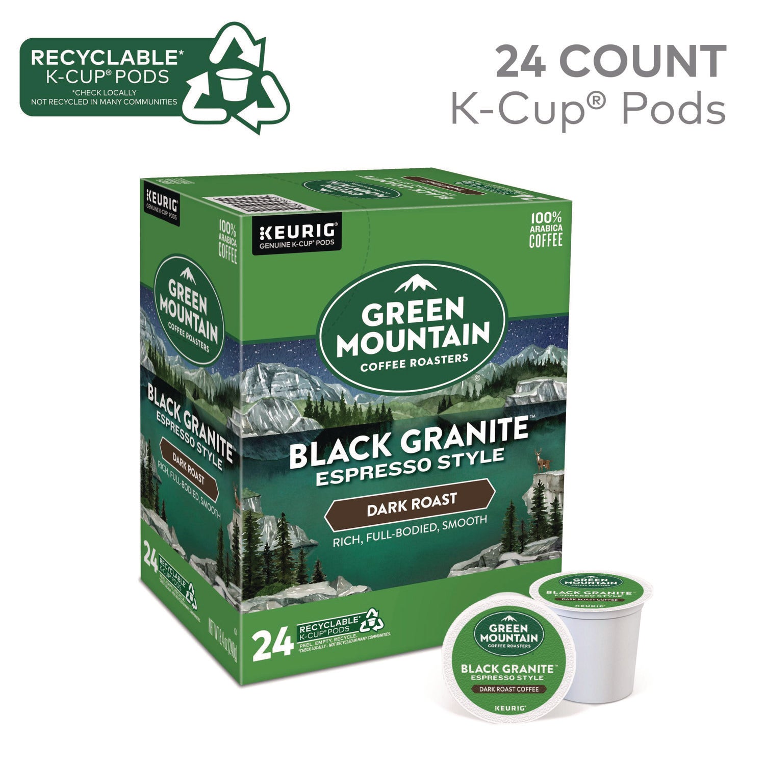Black Granite Espresso Style K-Cups, 24/Box