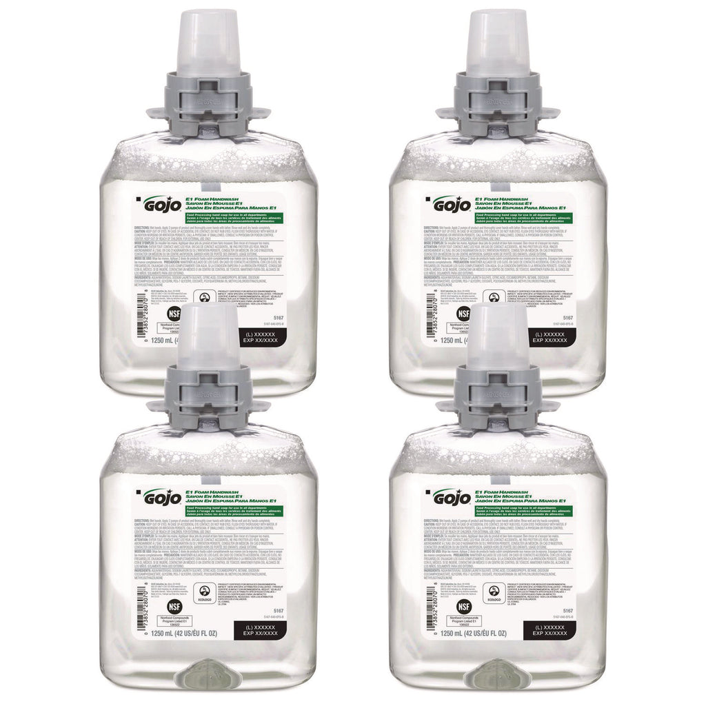 E1 Foam Handwash, Fragrance-Free, 1,250 mL, 4/Carton