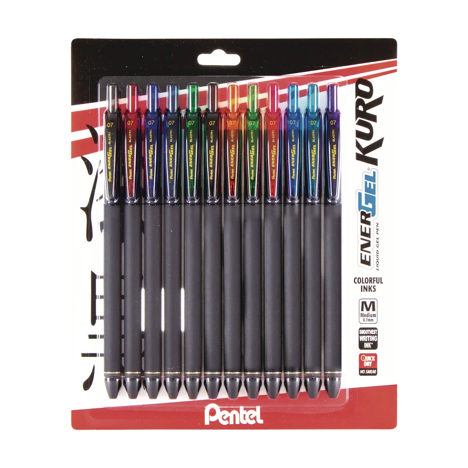 EnerGel Kuro Liquid Gel Retractable Pens - 0.7 mm Pen Point Size - Retractable - Assorted Liquid Gel Ink Ink - Rubberized Barrel - 12 / Pack