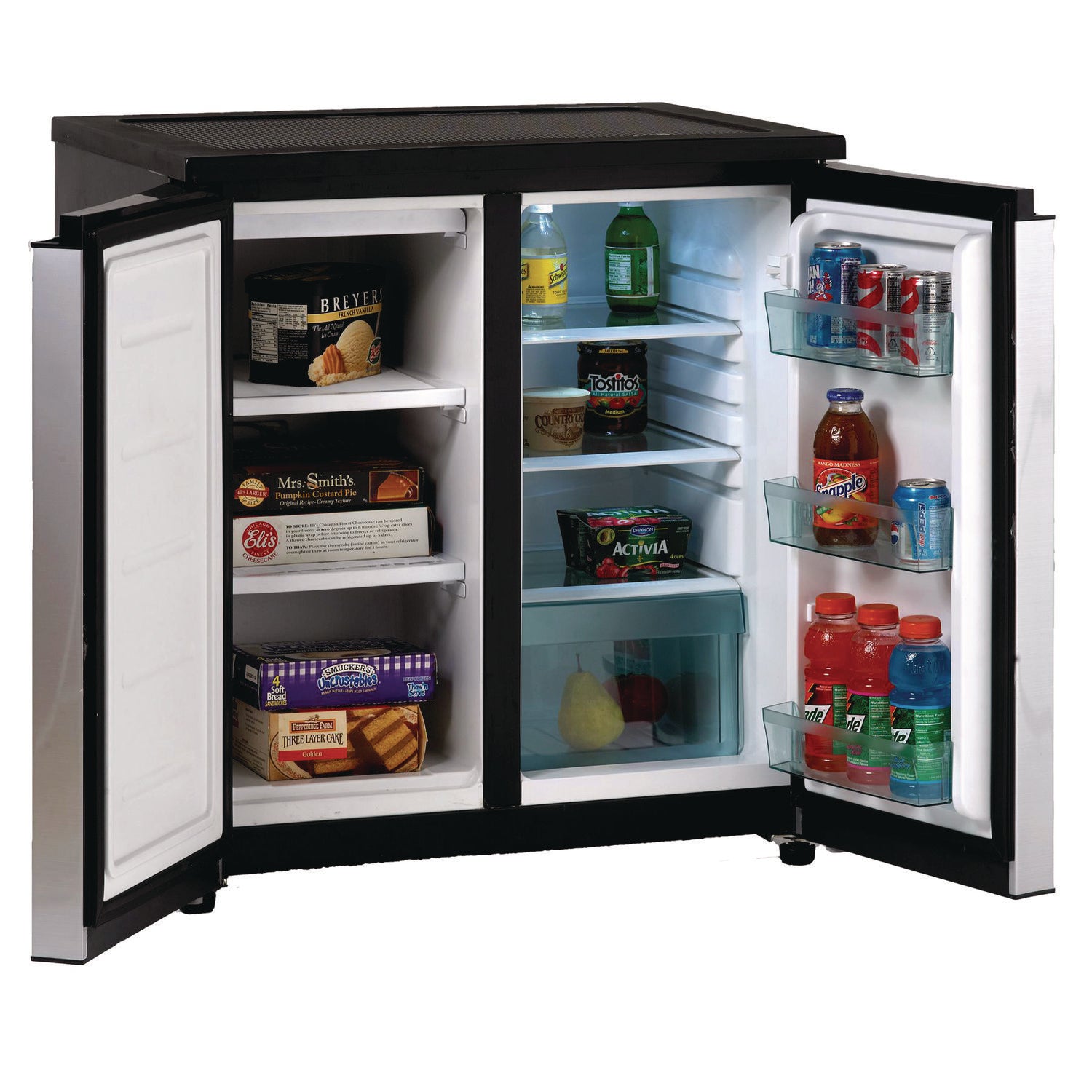 5.5 CF Side by Side Refrigerator/Freezer, Black/Stainless Steel
