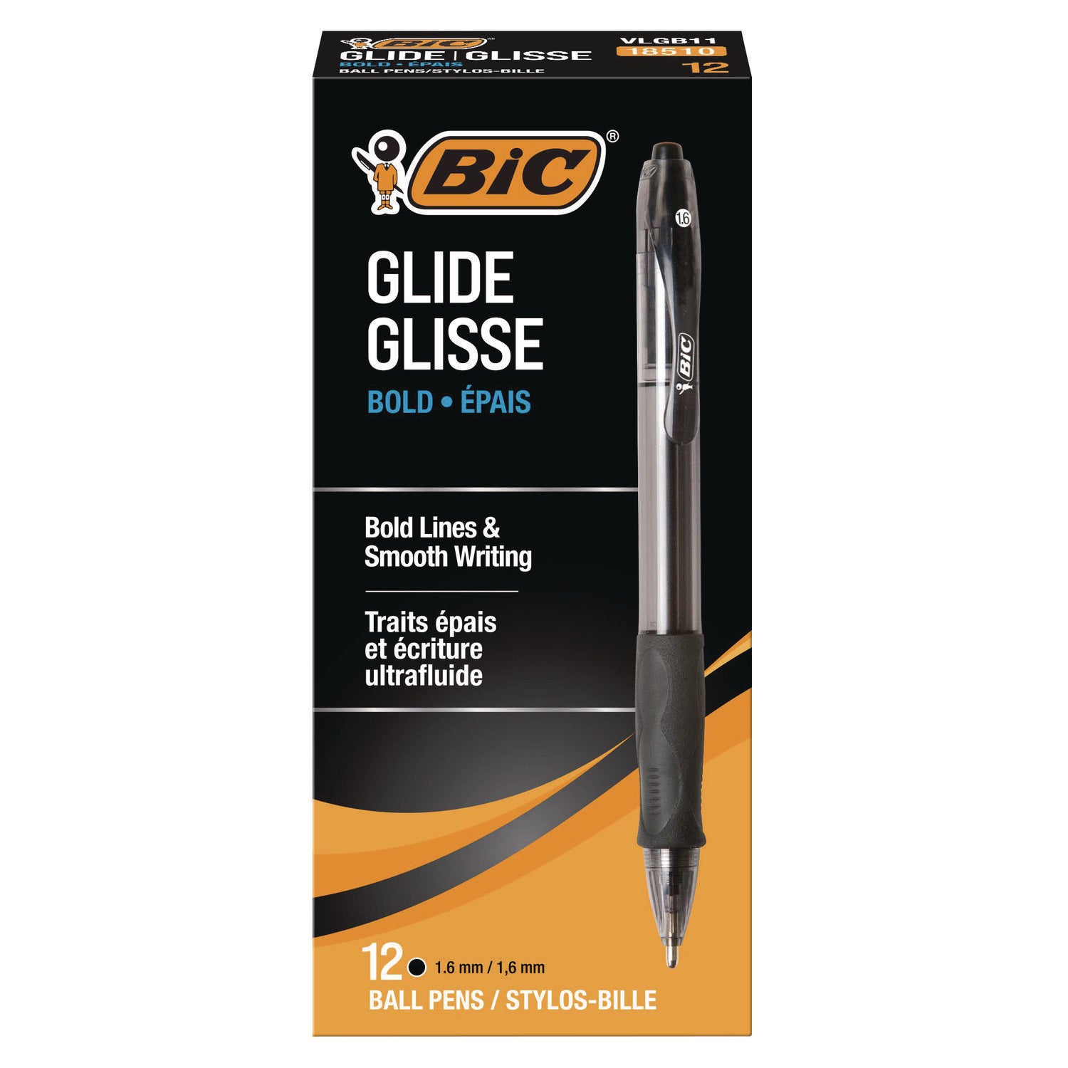 GLIDE Bold Ballpoint Pen, Retractable, Bold 1.6 mm, Black Ink, Smoke Barrel, Dozen